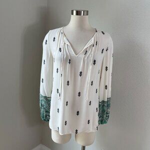 Kobi Halperin Womens XS Front Tie Neck Boho Blouse Long Sleeve Shirt Top